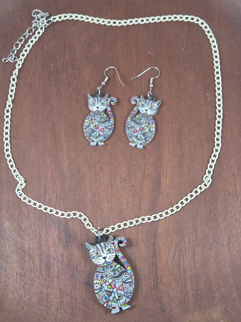 Set 3 pieces Cat Earrings Necklace Jewelry Set 3 pieces Fashion  For Women Girls